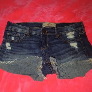 EUC Hollister Dark Wash Distressed Women's Denim Cut Off Fold Over Shorts 5/27"